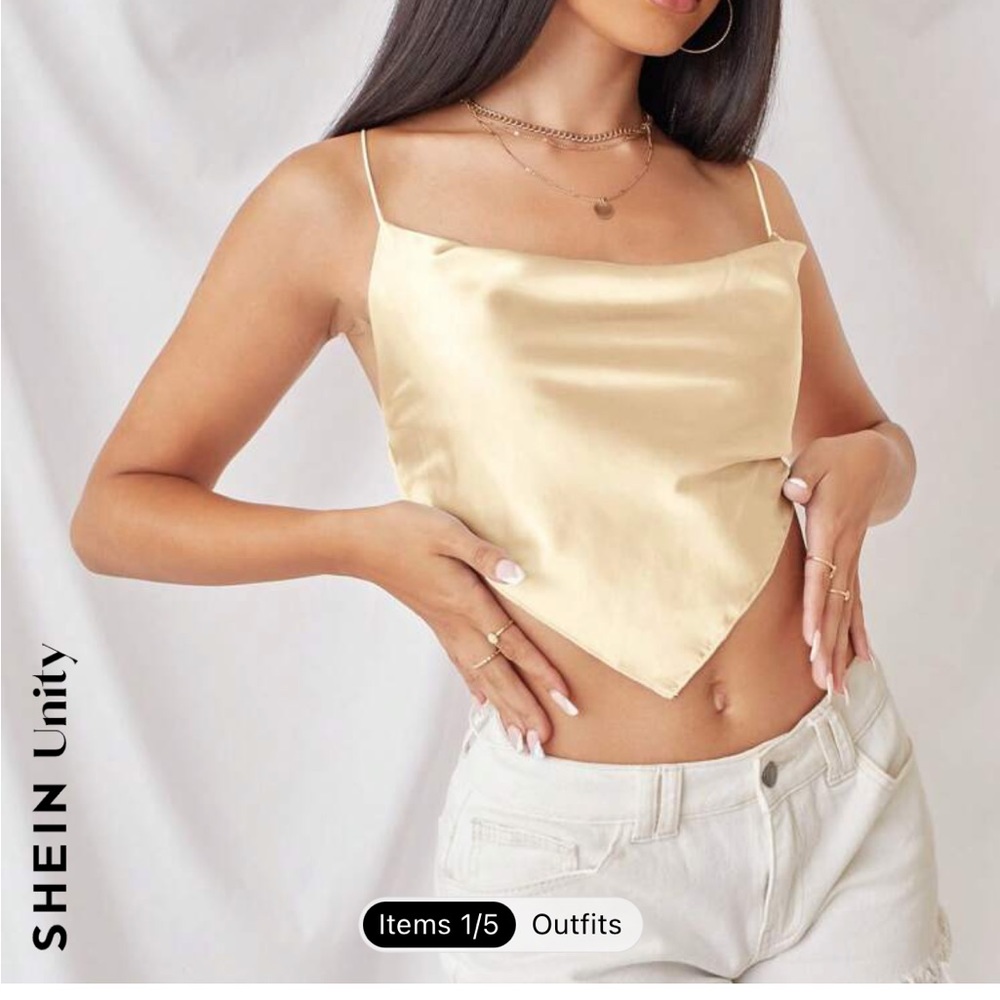 NWOT SHEIN silk top size small tie back cream